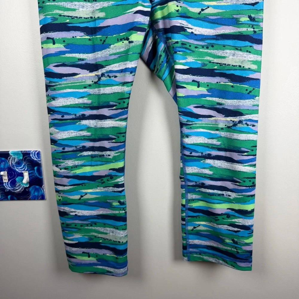 Lululemon Wunder Under Green Blue Crop In Seven Wonders Multi Leggings Size 12